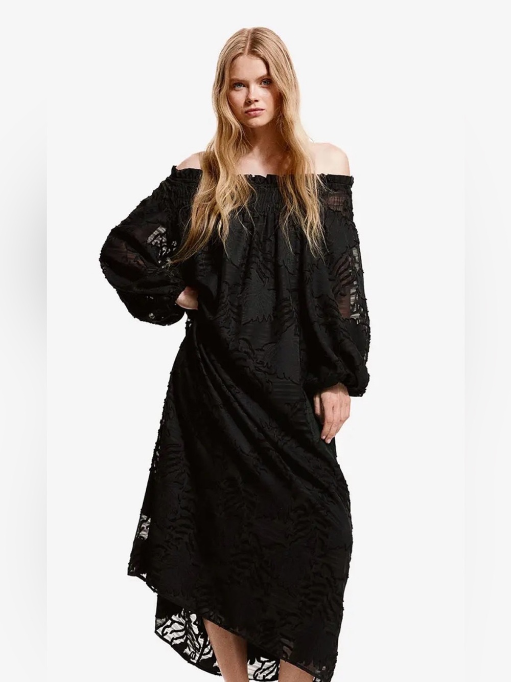 NEW H&M Jacquard Off-The-Shoulder Dress